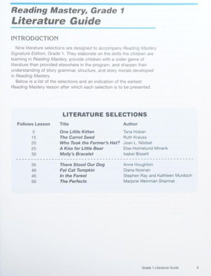 Reading Mastery Reading/Literature Strand Grade 1, Literature Guide