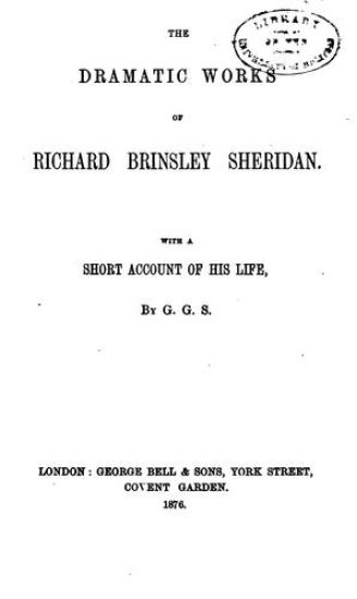 The Dramatic Works Richard Brinsley Sheridan