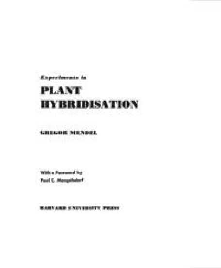 Experiments in Plant Hybridisation – Gregor Mendel, kirjan kansikuva