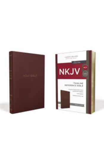 NKJV, Thinline Reference Bible, Leather-Look, Burgundy, Red Letter, Comfort Print