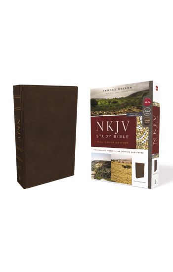 NKJV Study Bible, Premium Calfskin Leather, Brown, Full-Color, Comfort Print