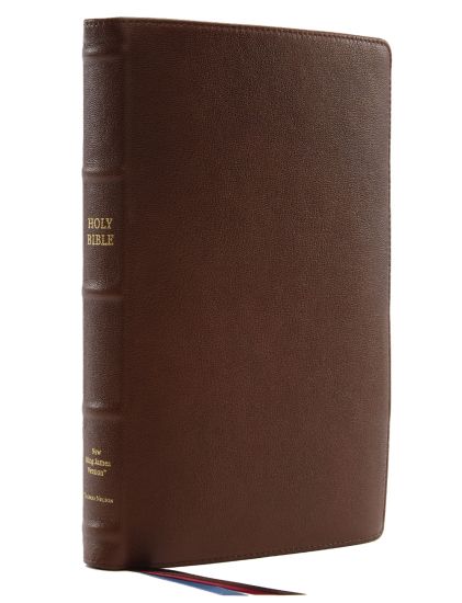 NKJV, Thinline Reference Bible, Large Print, Premium Goatskin Leather, Brown, Premier Collection, Comfort Print