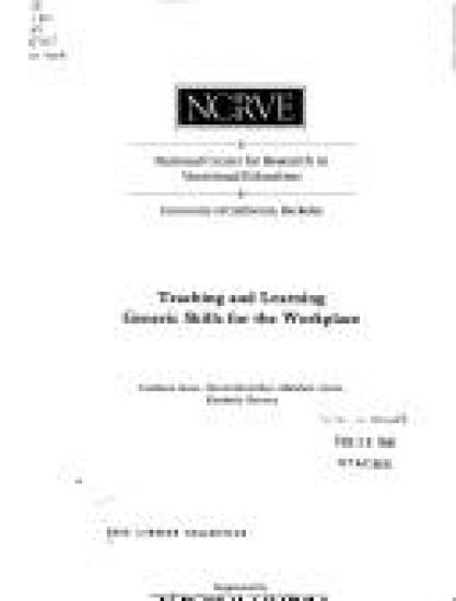 Teaching and Learning Generic Skills for the Workplace