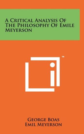 A Critical Analysis of the Philosophy of Emile Meyerson
