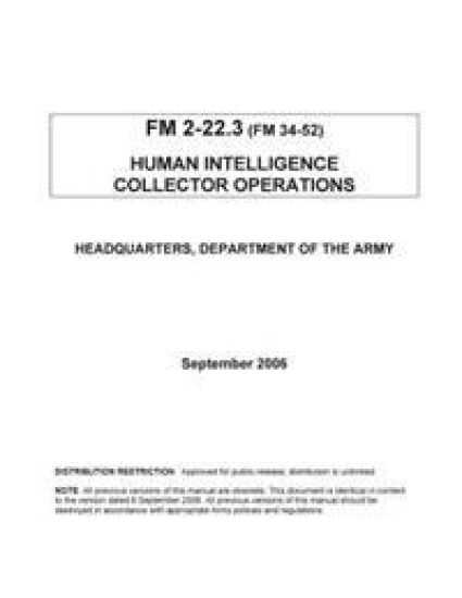 Human Intelligence Collector Operations – Department Of the Army, kirjan kansikuva
