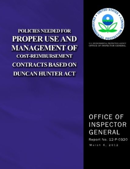 Policies Needed for Proper Use and Management of Cost-Reimbursement Contracts Based on Duncan Hunter Act