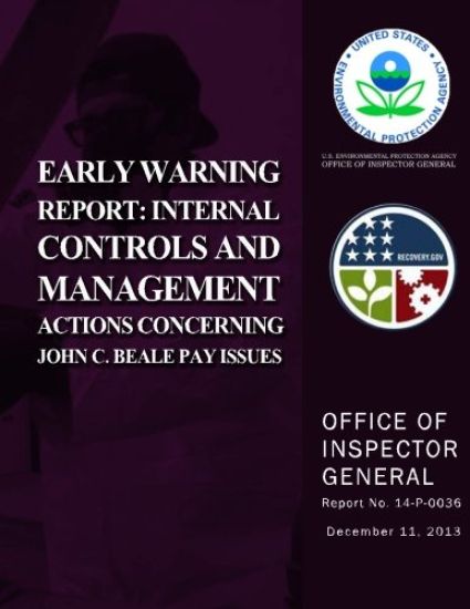 Early Warning Report: Internal Controls and Management Action Concerning John C. Beale Pay Issues