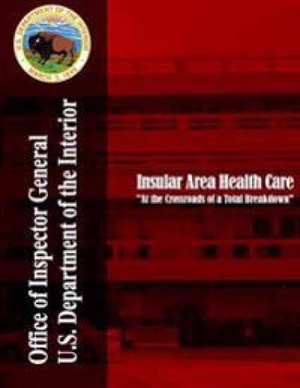 Insular Area Health Care "At the Crossroads of a Total Breakdown" – U. S. Department of the Interior, kirjan kansikuva