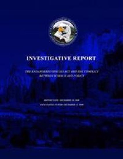 Investigative Report: The Endangered Species Act and the Conflict between Science and Policy – U. S. Department of the Interior, kirjan kansikuva