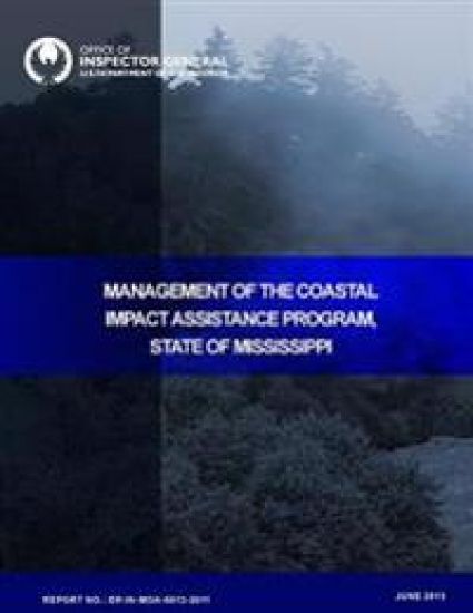 Management of the Coastal Impact Assistance Program In the State of Mississippi – U. S. Department of the Interior, kirjan kansikuva