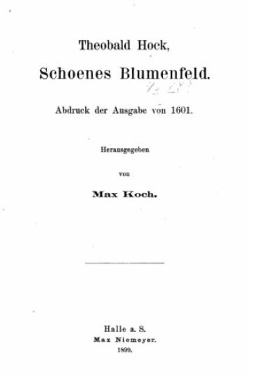 Theobald Hock, Schoenes Bluemenfeld – Max Koch, kirjan kansikuva