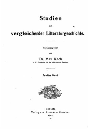 Studien zur vergleichenden literaturgeschichte – Max Koch, kirjan kansikuva