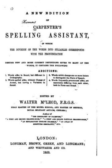 A New Edition of Carpenter's Spelling Assistant