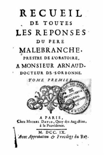 Recueil de toutes les réponses du père Malebranche - Tome I
