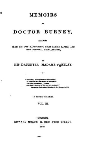 Memoirs of Doctor Burney - Vol. III