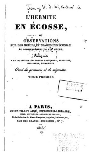 L'Hermite en Écosse, ou, Observations sur les moeurs et usages des écossais - Tome I