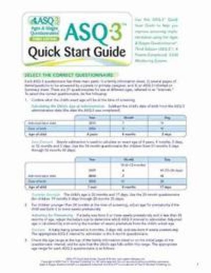 Ages & Stages Questionnaires® (ASQ®-3): Quick Start Guide (English)