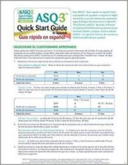 Ages & Stages Questionnaires® (ASQ®-3): Quick Start Guide (Spanish) / Guia Rapida En Espanol