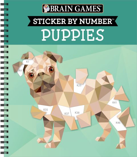 Brain Games - Sticker by Number: Puppies (14 Images to Sticker) – Publications International Ltd, kirjan kansikuva