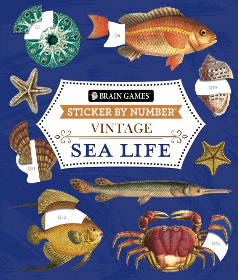 Brain Games - Sticker by Number - Vintage: Sea Life (28 Images to Sticker) – Publications International Ltd, kirjan kansikuva