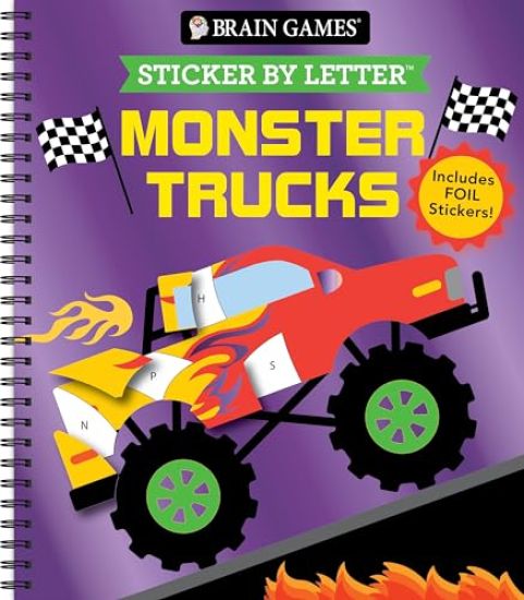 Brain Games - Sticker by Letter: Monster Trucks: Includes 1 Foil Sticker Sheet to Complete Each Image!