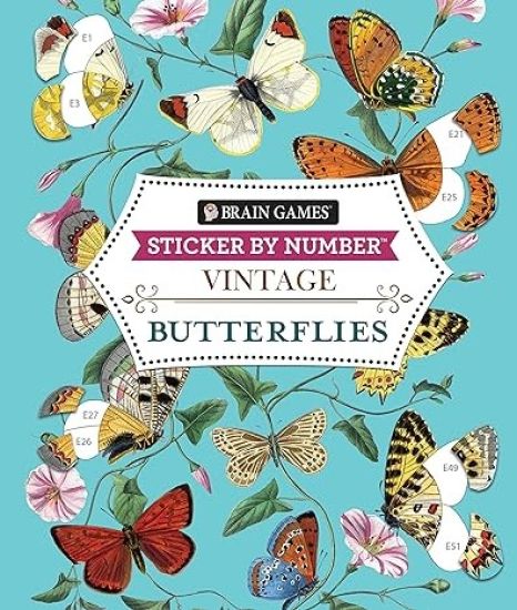 Brain Games - Sticker by Number - Vintage: Butterflies (28 Images to Sticker)