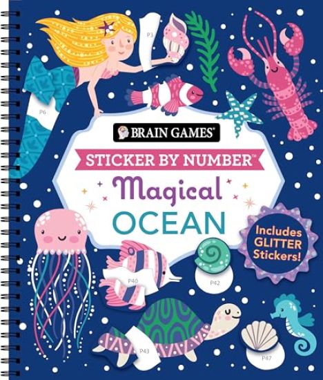 Brain Games - Sticker by Number: Magical Ocean (20 Images to Sticker): Includes 2 Glitter Sticker Sheets to Complete Each Image!