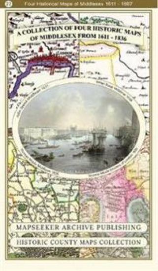 Middlesex 1611 â?? 1836 â?? Fold Up Map that features a collection of Four Historic Maps, John Speedâ??s County Map 1611, Johan Blaeuâ??s County Map of 1648, Thomas Moules County Map of 1836 and a Map of the Environs of London 1836.