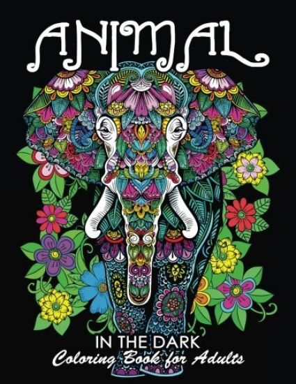 Coloring Book for Adults: Animal in the Dark: Wild Animal on Black Backgound Pages