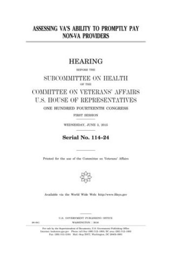 Assessing VA's ability to promptly pay non-VA providers – United States House of Representatives, kirjan kansikuva