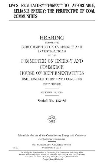 EPA's regulatory threat to affordable, reliable energy: the perspective of coal communities