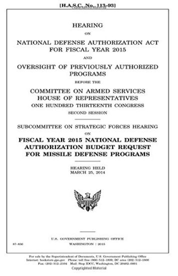 Hearing on National Defense Authorization Act for Fiscal Year 2015 and oversight of previously authorized programs before the Committee on Armed Servi