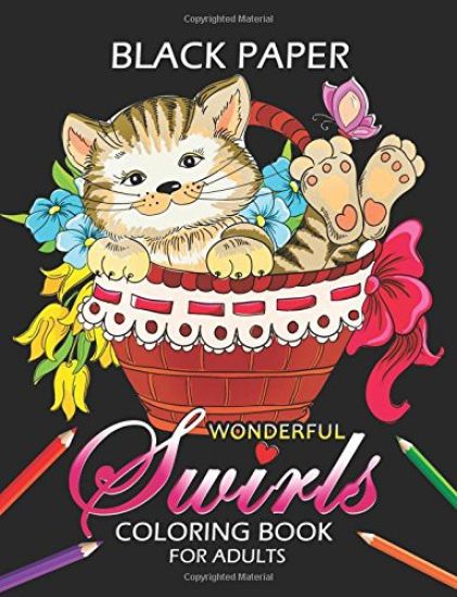 Wonderful Swirls Coloring Book for Adults: Animal and Flower Design Dark Edition Stress-relief Adults Coloring Book (Black Pages)