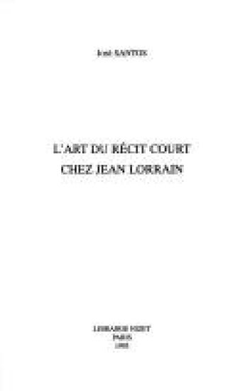L' Art Du Recit Court Chez Jean Lorrain
