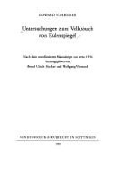 Untersuchungen Zum Volksbuch Von Eulenspiegel: Nach Dem Unvollendeten Manuskript Von Etwa 1936