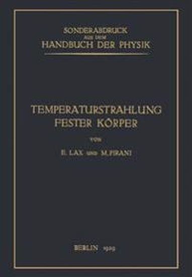 Temperaturstrahlung fester Körper – E. Lax, kirjan kansikuva