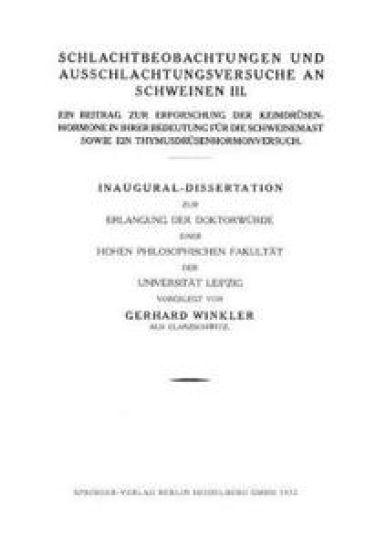 Schlachtbeobachtungen und Ausschlachtungsversuche an Schweinen III