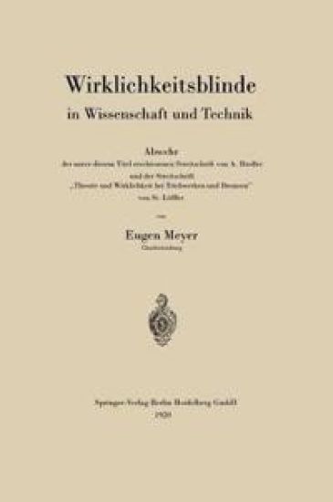 Wirklichkeitsblinde in Wissenschaft und Technik – Eugen Meyer, kirjan kansikuva