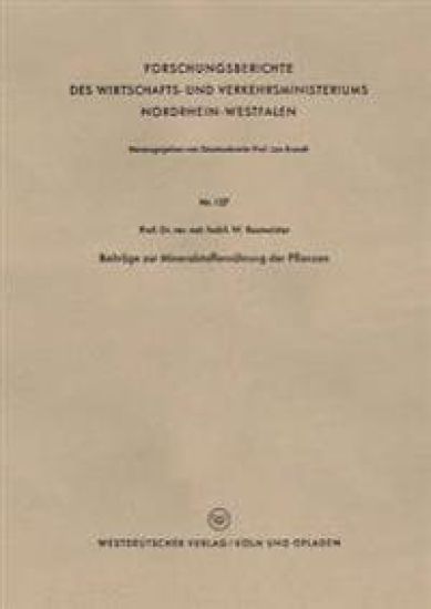 Beiträge zur Mineralstoffernährung der Pflanzen