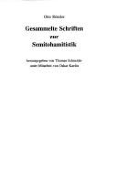 Gesammelte Schriften Zur Semitohamitistik