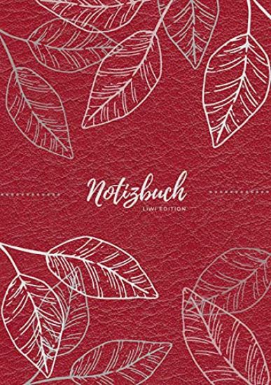 Notizbuch Tagebuch A5 liniert - 100 Seiten 90g/m² - Soft Cover - Silberne Blätter auf rot - FSC Papier
