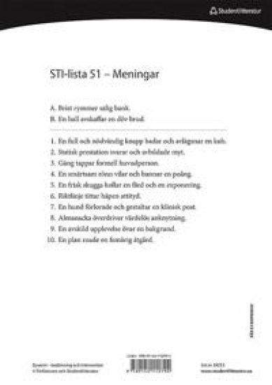 Dysartri - STI-lista 51-100 - Ord- och meningslistor för testning av patientens förståelighet