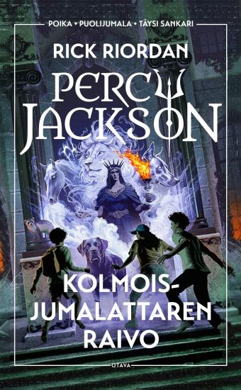 Percy Jackson – Kolmoisjumalattaren raivo – Rick Riordan, kirjan kansikuva