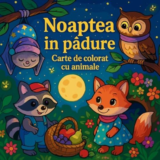 Noaptea în padure - Carte de colorat cu animale